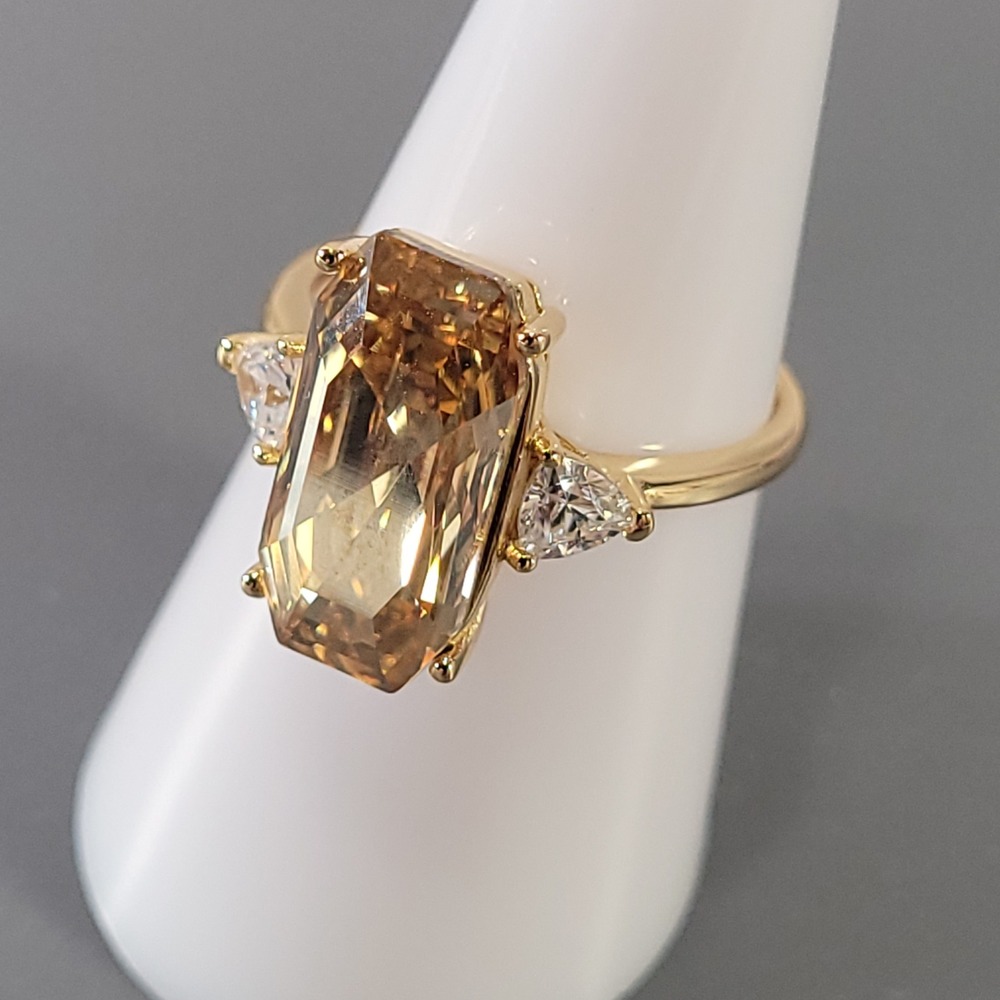 FD Gold Vermeil Sterling Silver Ring Size 8 Champagne Yellow Radiant Cut 925